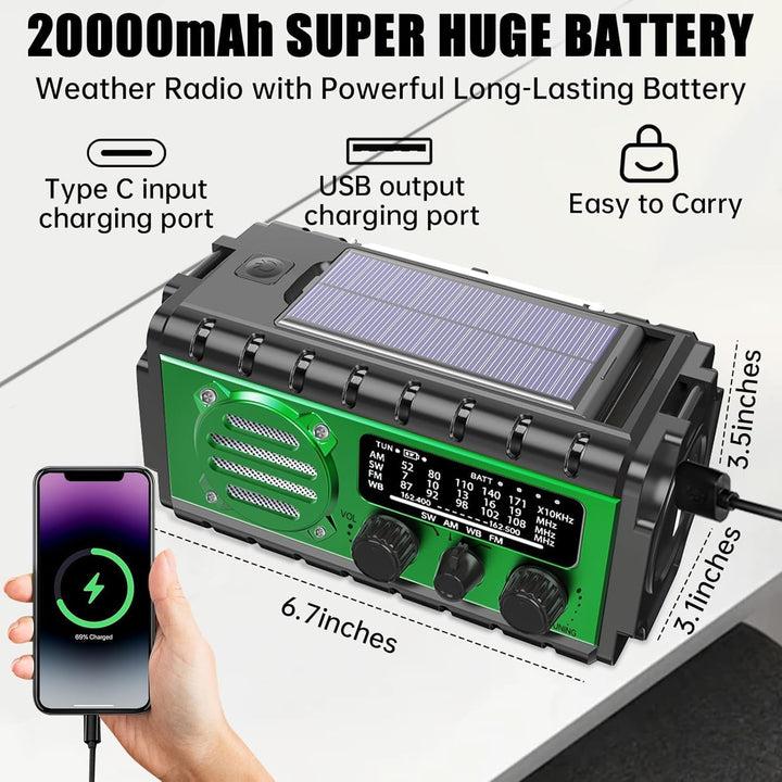 Tragbare Solar Radio 20000mAh, Notfall Radio mit Kurbel, Dynamo SW/AM/FM Notfallradio mit Wiederaufl