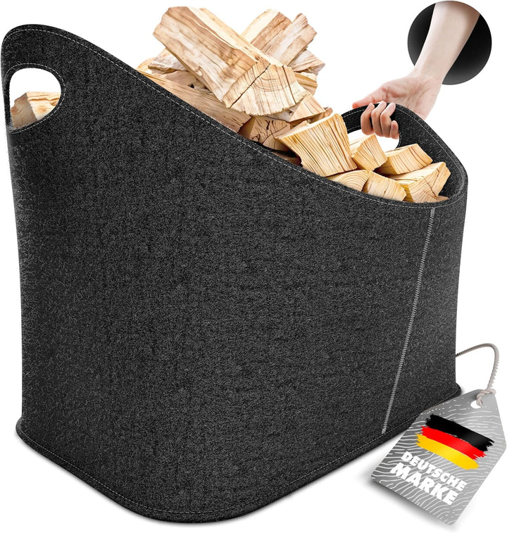 Xcelenze - XXL Kaminholzkorb Filzkorb extra dicker Filz & verstärkte Griffe | Holzkorb Filztasche fa