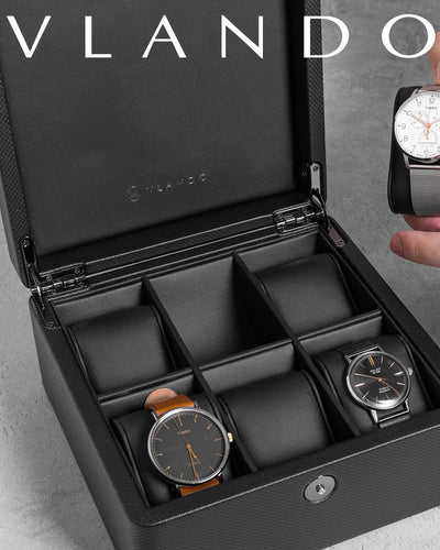 Vlando Uhrenbox Herren, 6 Uhren Uhrenkasten Leder, Watch Box Uhrenaufbewahrung, Uhrenkasten mit PU U