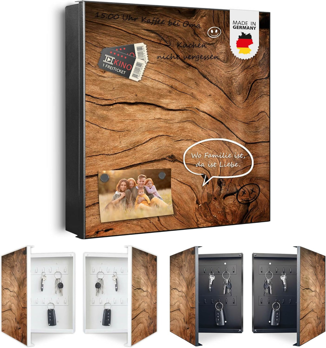 banjado® Grosser Schlüsselkasten Glas/Schlüsselbox 30cm x 30cm mit 50 Haken - Motiv Trockenes Holz/S