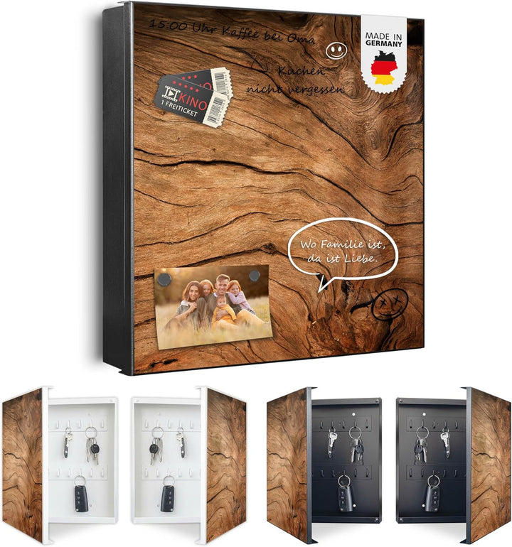 banjado® Grosser Schlüsselkasten Glas/Schlüsselbox 30cm x 30cm mit 50 Haken - Motiv Trockenes Holz/S