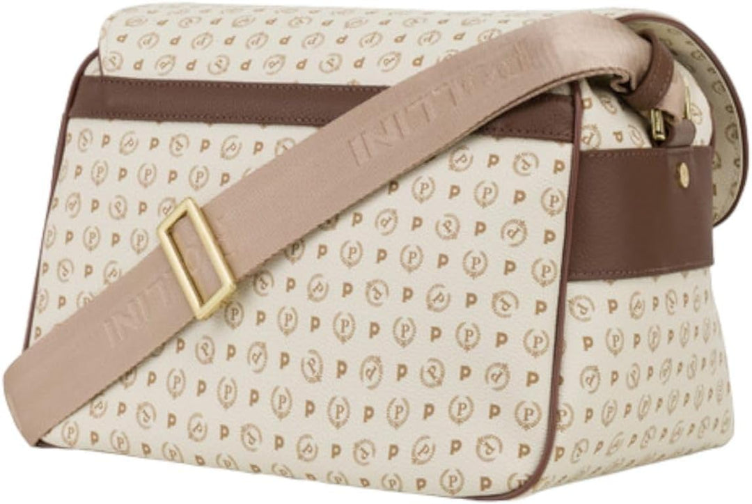 Pollini - Heritage Messenger Gurt aus PVC und Kalbsleder - Elfenbein/Braun