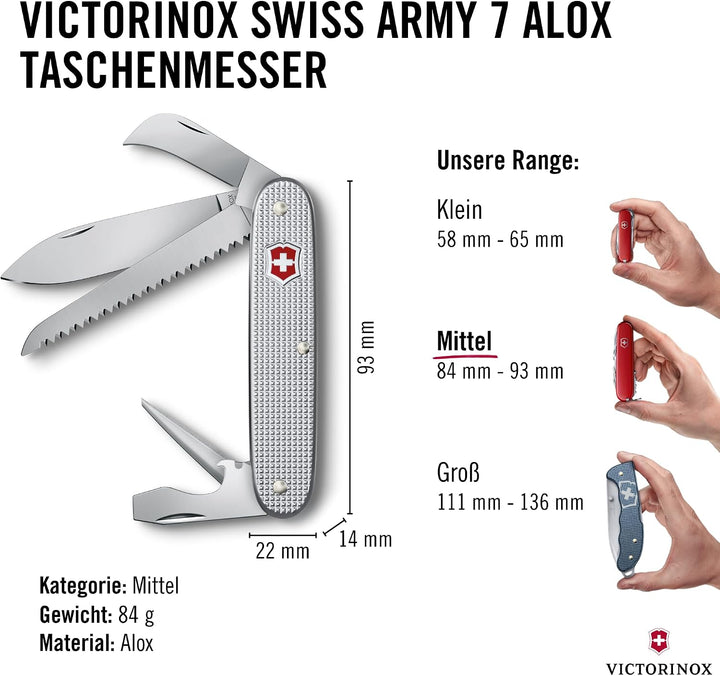 Victorinox Swiss Army 7 Alox, Schweizer Taschenmesser, Multitool, 7 Funktionen, Mit Holzsäge, Stech-