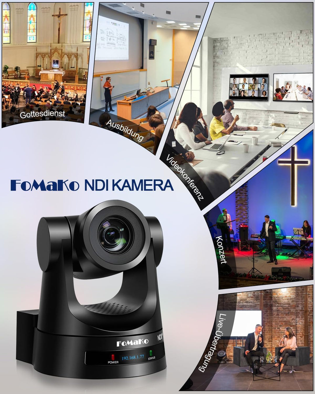 FoMaKo 20x NDI PTZ Kamera Bundle/Kit (1x KN20A NDI Kamera & 1x KC608 Pro PTZ Controller) für Gottesd