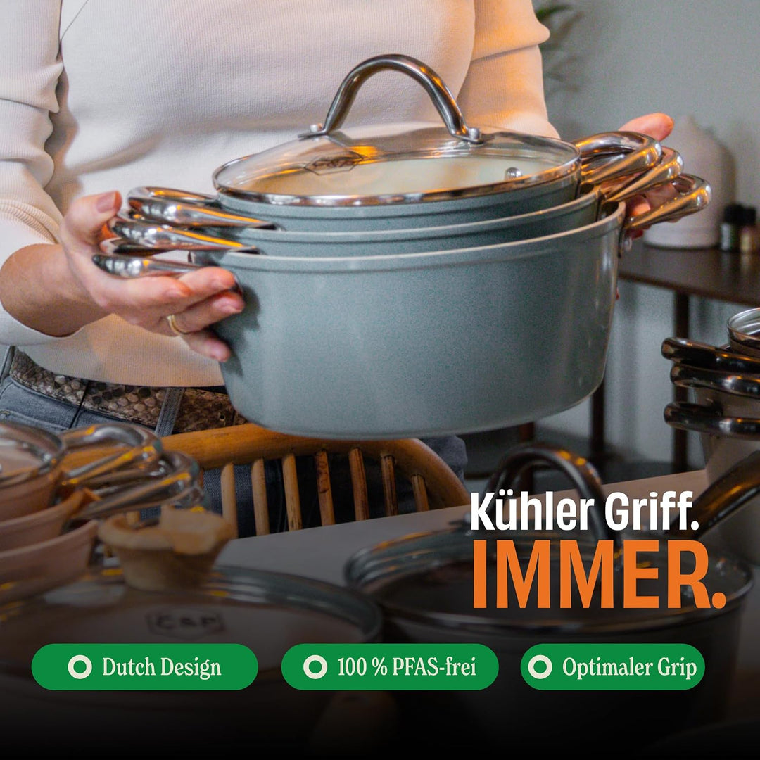 Cook & Pan - Go Blue Topfset und Pfannenset 9-teilig-Induktionsgeeignet-PFAS frei Keramik-Beschichtu