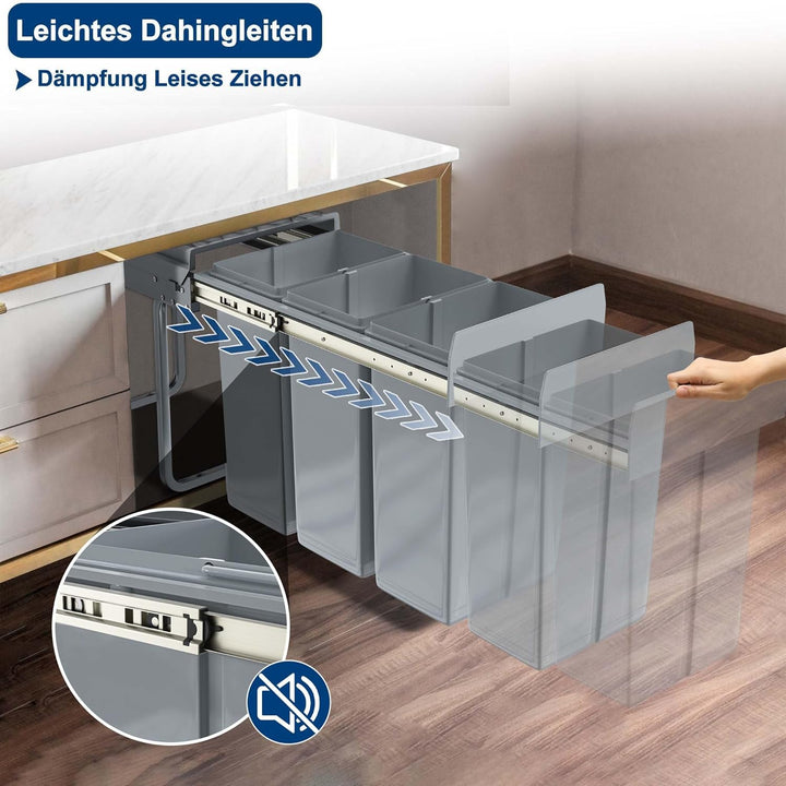 YUENFONG Einbaumülleimer 3 Fächer 3x10 Liter, Unterschrank Abfallsammler Mülleimer mit Teleskopschie