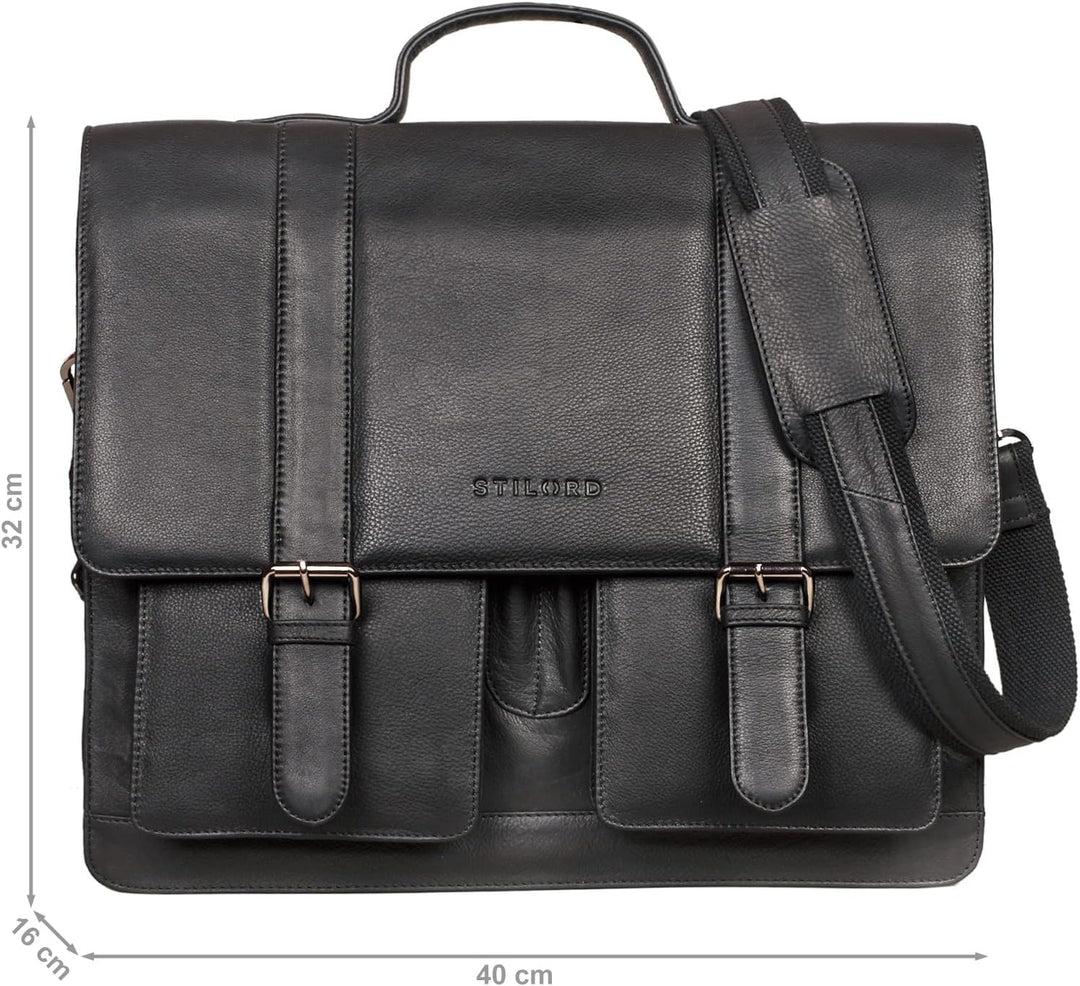 STILORD 'Marius' Klassische Lehrertasche Leder Schultasche XL gross Aktentasche zum Umhängen Busines