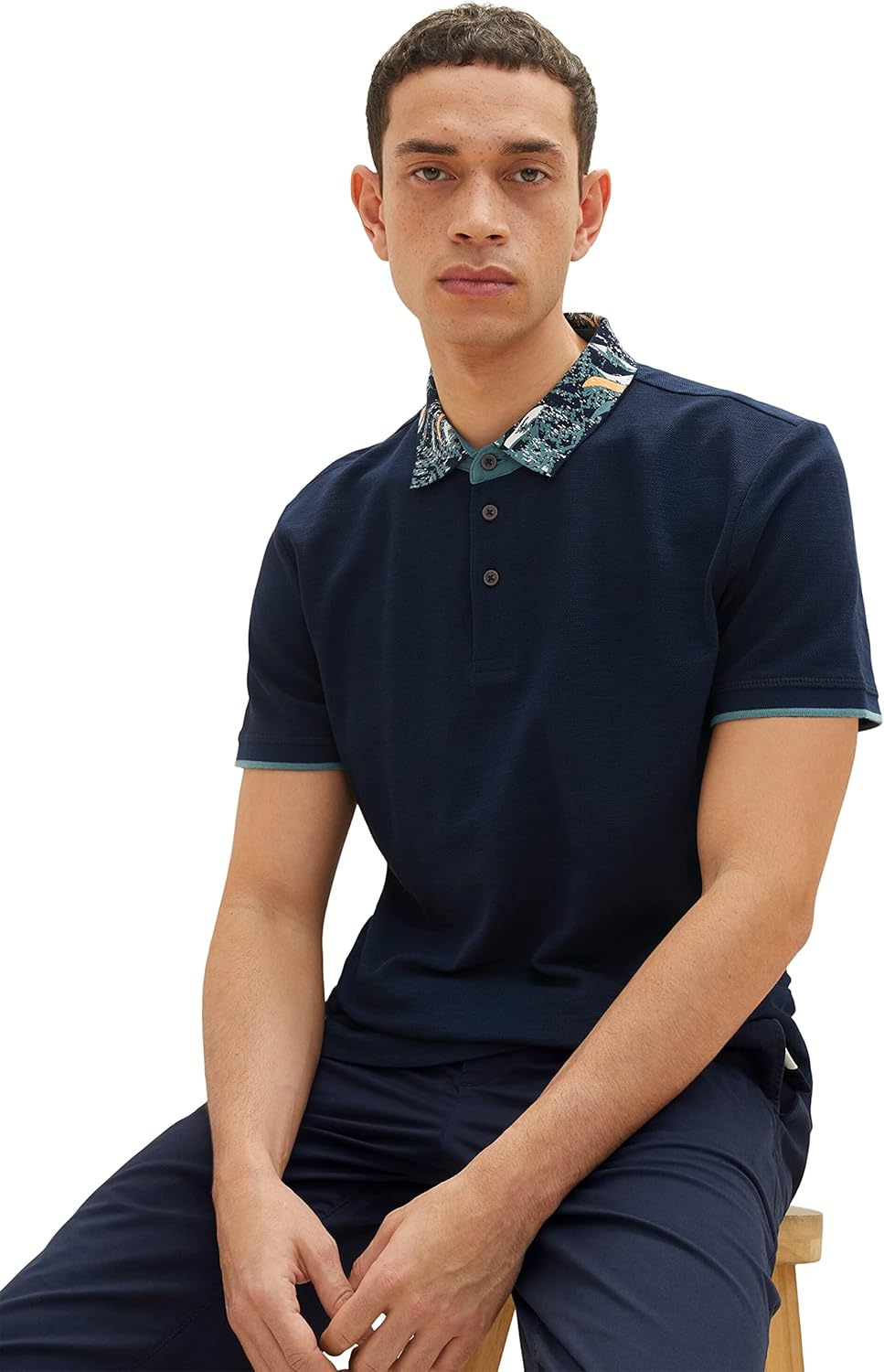 TOM TAILOR Herren Poloshirt mit gemustertem Kragen M 10668 - Sky Captain Blue, M 10668 - Sky Captain