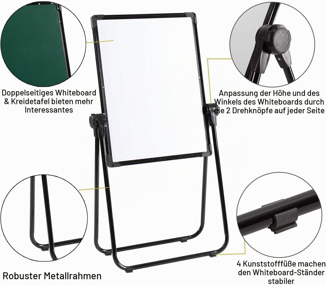 DOEWORKS Kinder Staffelei Magnetische Whiteboard U-Ständer, Doppelseitiges Whiteboard & Kreidetafel