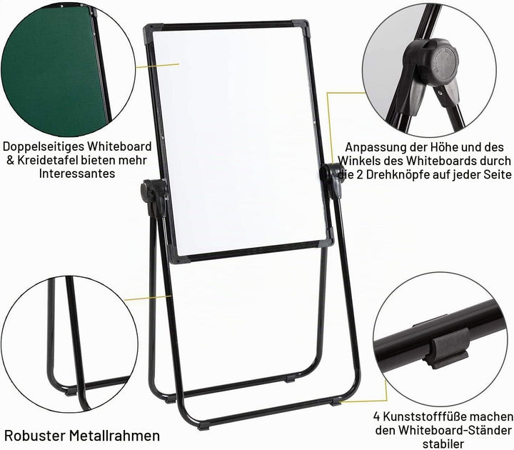 DOEWORKS Kinder Staffelei Magnetische Whiteboard U-Ständer, Doppelseitiges Whiteboard & Kreidetafel