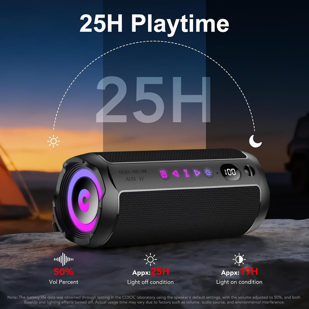 coioc Bluetooth Lautsprecher mit Licht, Bluetooth 5.4 Musikbox,25W Dual Lautsprecher, LED Anzeige &amp;