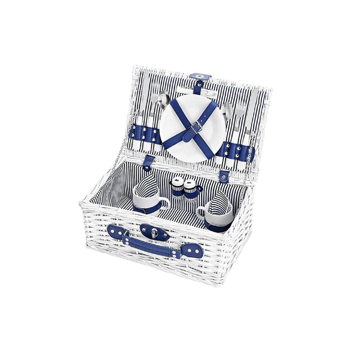 Pärchen Picknickkorb, blau-weiss, gestreift | Picknick Set für 2 Personen | 16 Teile