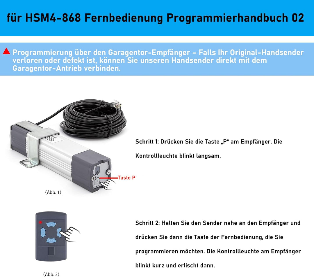 Garagentoröffner Fernbedienung für Hörmann Handsender HSM4-868, 4-Befehl, komlatible mit alle Hörman