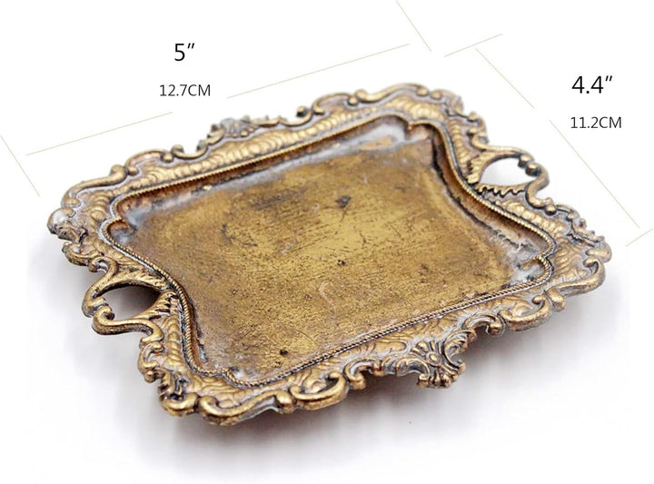 SharpCost Funly mee Small Antique Trinket Dish Vintage Gold Jewelry Tray , Ring Holder, Gold