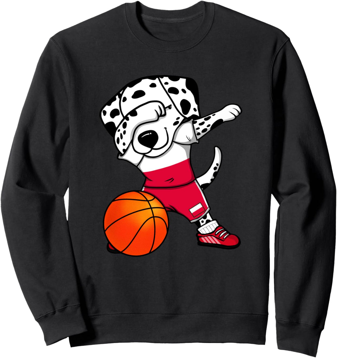 Dabbing Dalmatiner Hund Polen Basketball Mannschaft Sport Sweatshirt