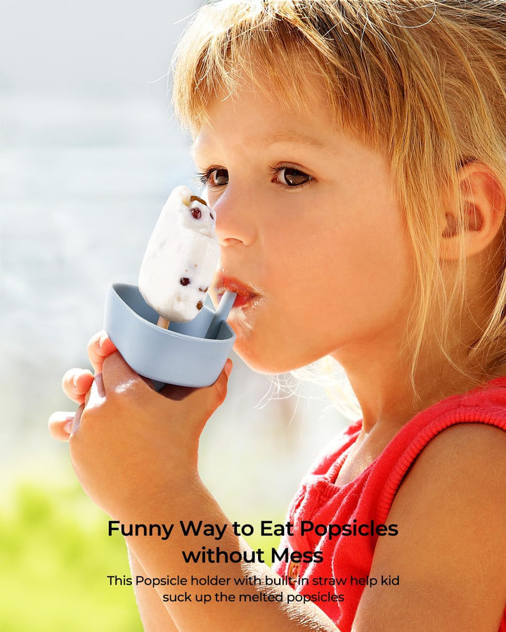 3 Stück Tropffrei Eis am Stiel-Halter für Kinder, Silikon Eislutscher Halter mit Strohhalm, BPA-Frei