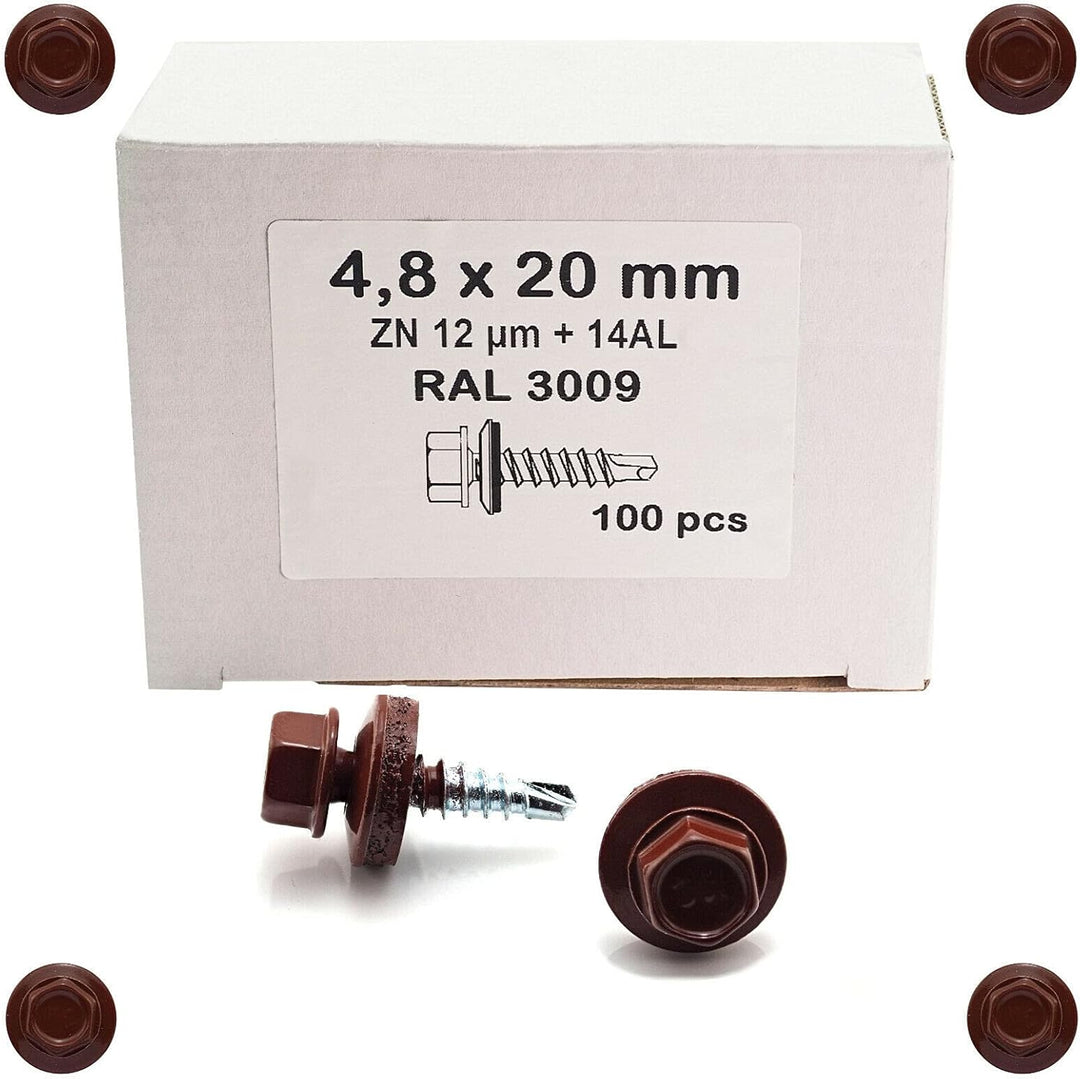 500 Trapezblechschrauben Bohrschrauben selbstbohrend 4,8x20 RAL 3009 500 4,8x20 / RAL 3009, 500 4,8x