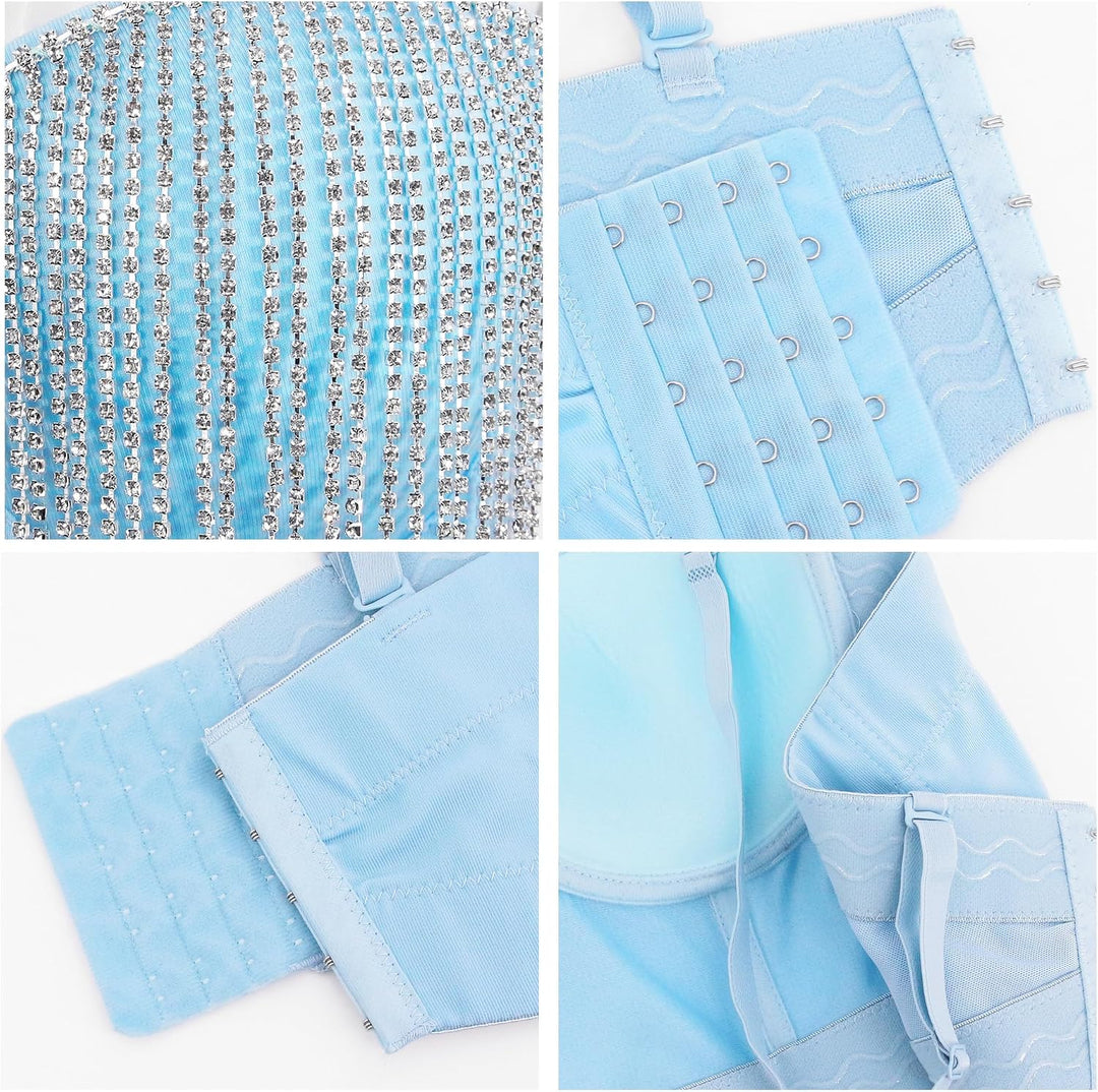 Naimo Damen Sexy Strass Quaste Bustier Push Up Crop Top Korsett BH Glitzer Diamant Tank Top Weste Pa