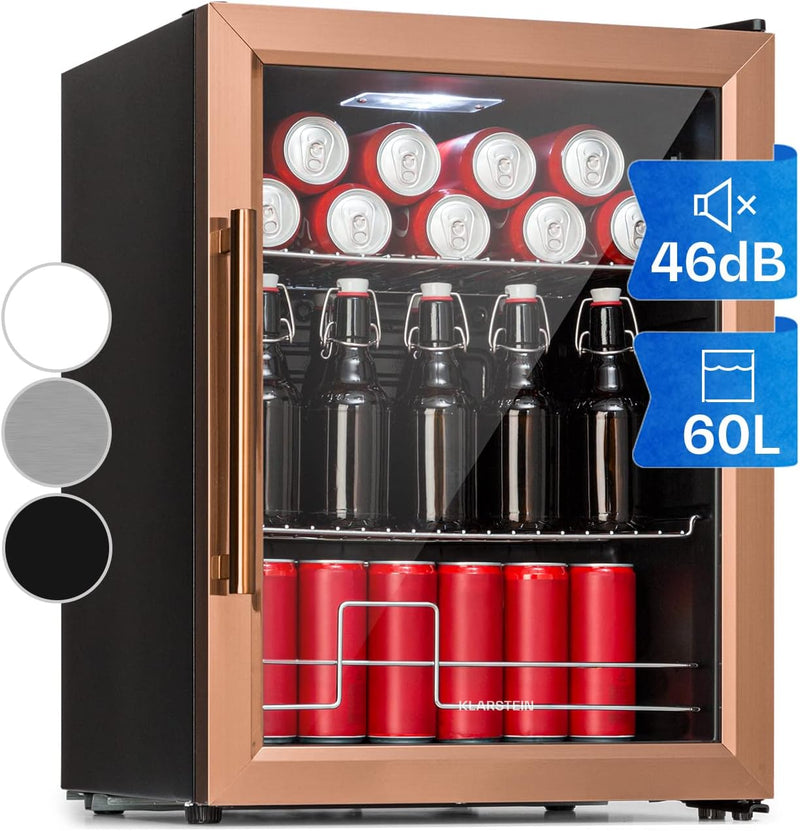 Klarstein Mini Kühlschrank mit Glastür & LED, für Zimmer, Getränkekühlschrank mit 2 Ablagen, Kleiner