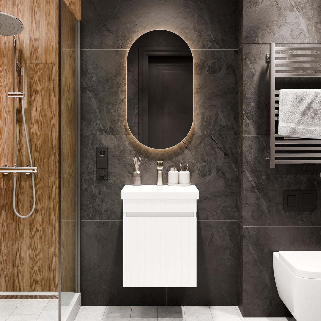 Planetmöbel Cosmia Badmöbel Set Waschbecken mit Unterschrank 50 x 60 x 35 cm Weiss, Badezimmer Spieg