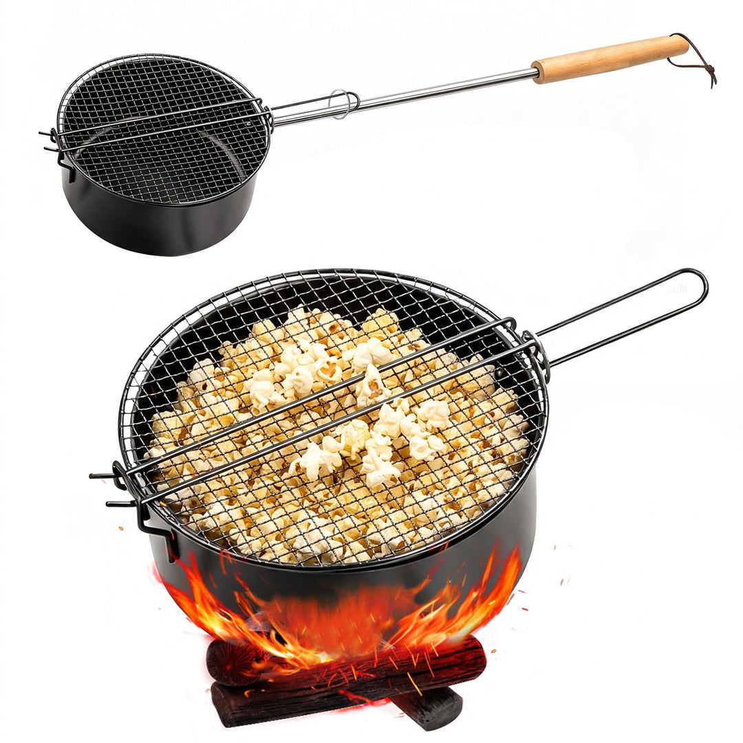 Popcorn Maker Lagerfeuer aus Kohlenstoffstahl, Outdoor Popcorn-Pfanne mit Hitzebeständigem Sicherhei
