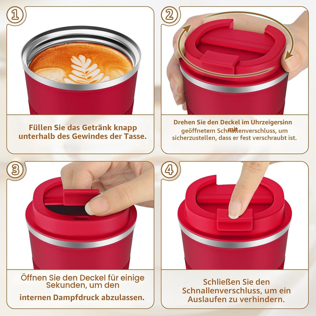 KETIEE Kaffeebecher to go,510ml Thermobecher Kaffee-to-go,Kaffeebecher Thermo,Doppelwandig Reisebech