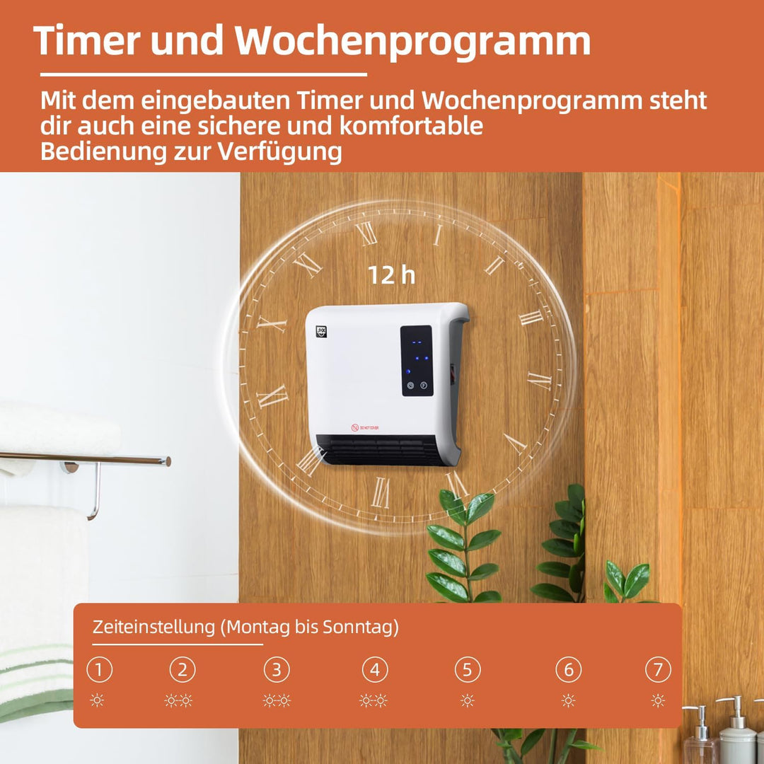 SHX Bad-Heizlüfter 2000W SHX71BHL2000W – Badezimmer-Heizlüfter, 2000 Watt, Schutzklasse: IPX2, Displ