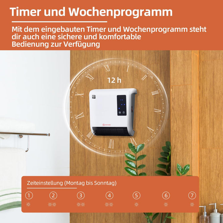 SHX Bad-Heizlüfter 2000W SHX71BHL2000W – Badezimmer-Heizlüfter, 2000 Watt, Schutzklasse: IPX2, Displ