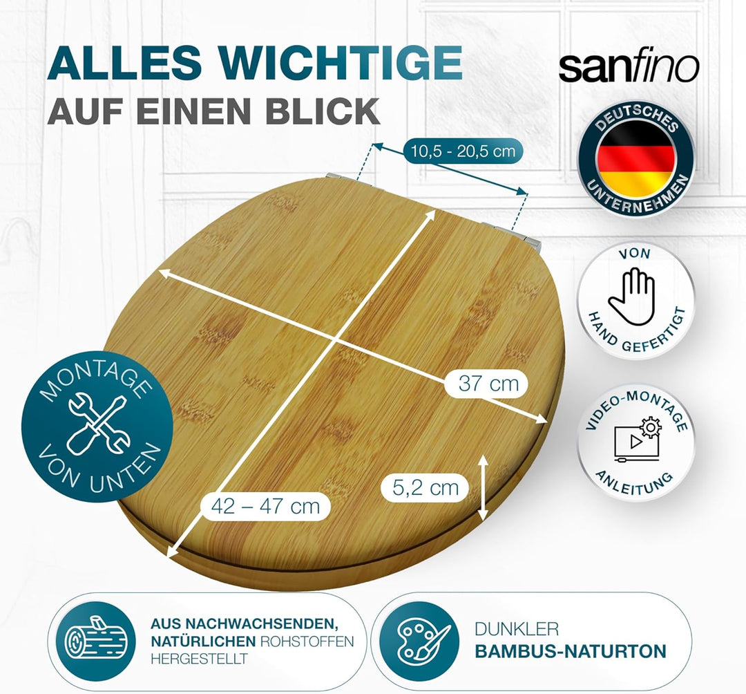 SANFINO® Bambus WC Sitz mit Absenkautomatik, edle Holz-Optik und hochwertige Qualität, hoher Sitzkom
