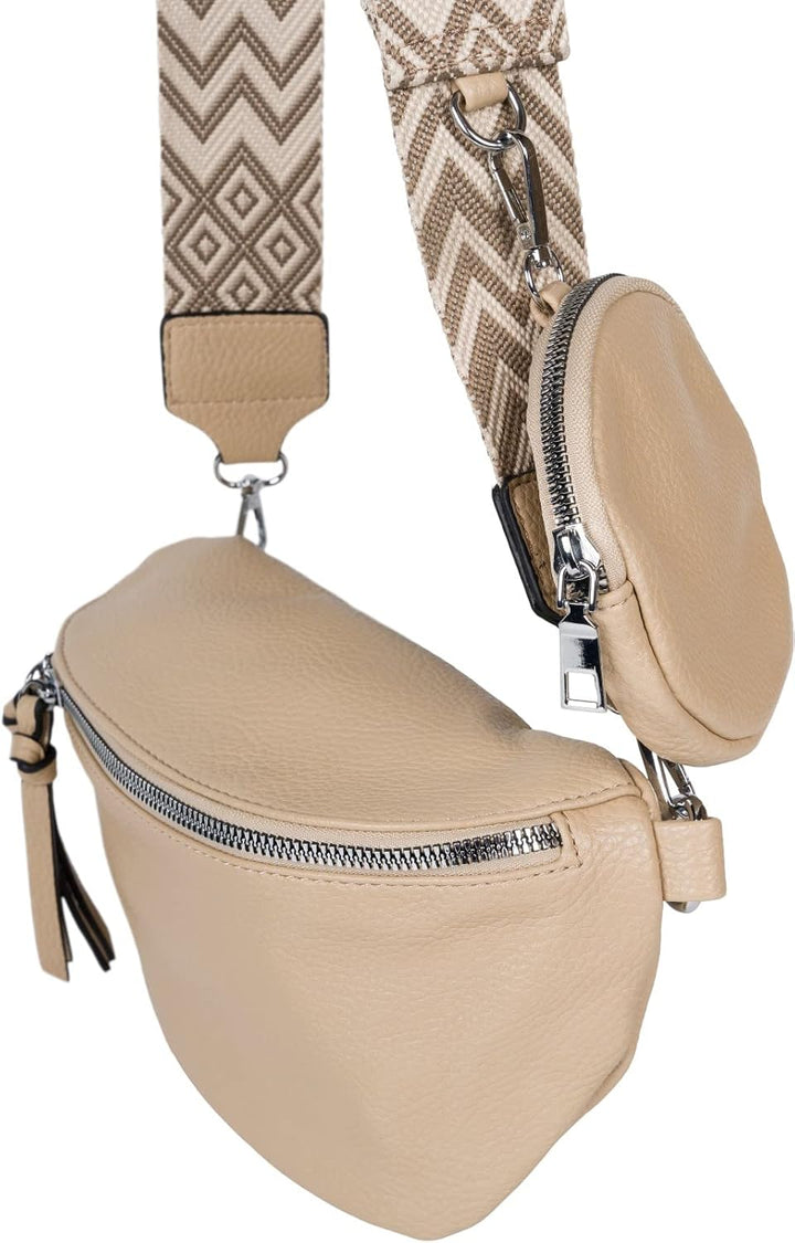 styleBREAKER Damen Halbmond Crossbody Schultertaschen Set 2-Teilig, Schultergurt mit Zick-Zack Raute