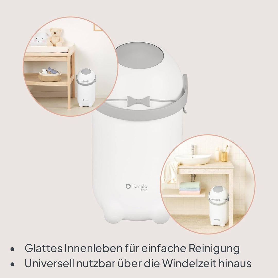 Lionelo Purebin – Windeleimer geruchsdicht, für universelle Beutel (ohne Kassette), Einhand-Bedienun