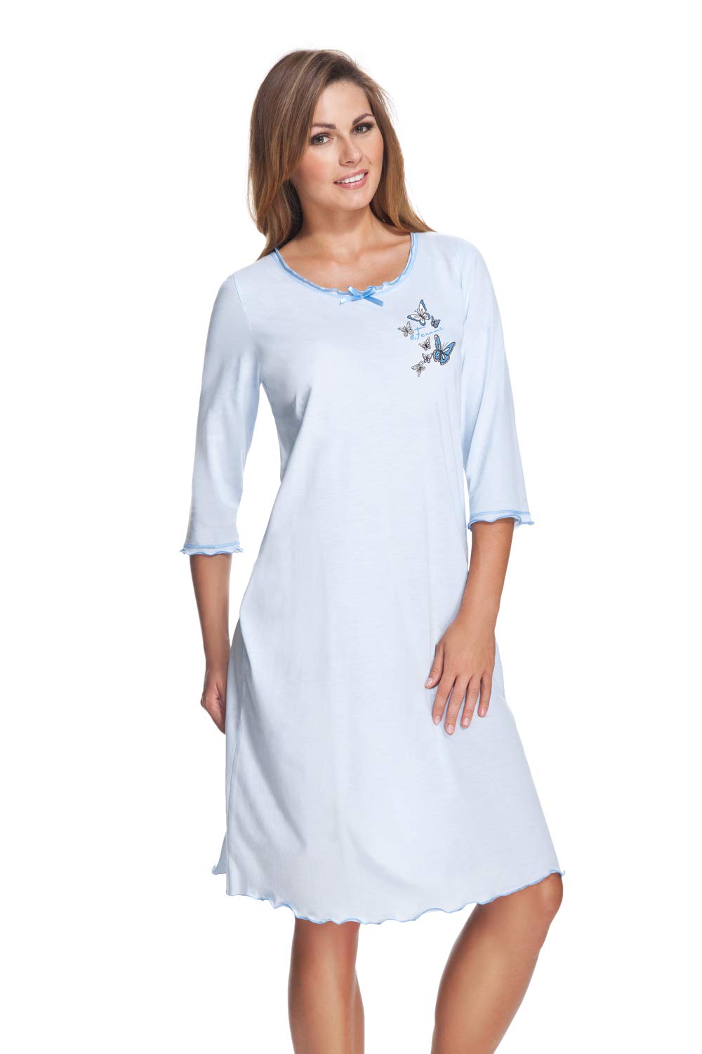 e.Femme® Damen Nachthemd 275 mit 3/4 Ärmeln, aus 50% Baumwolle und 50% Modal Hellblau 38, Hellblau 3
