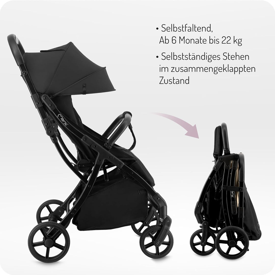 MoMi Kinderbuggy PAOLA mit automatischem Faltsystem, bis 22 kg Körpergewicht, 5-Punkt-Sicherheitsgur