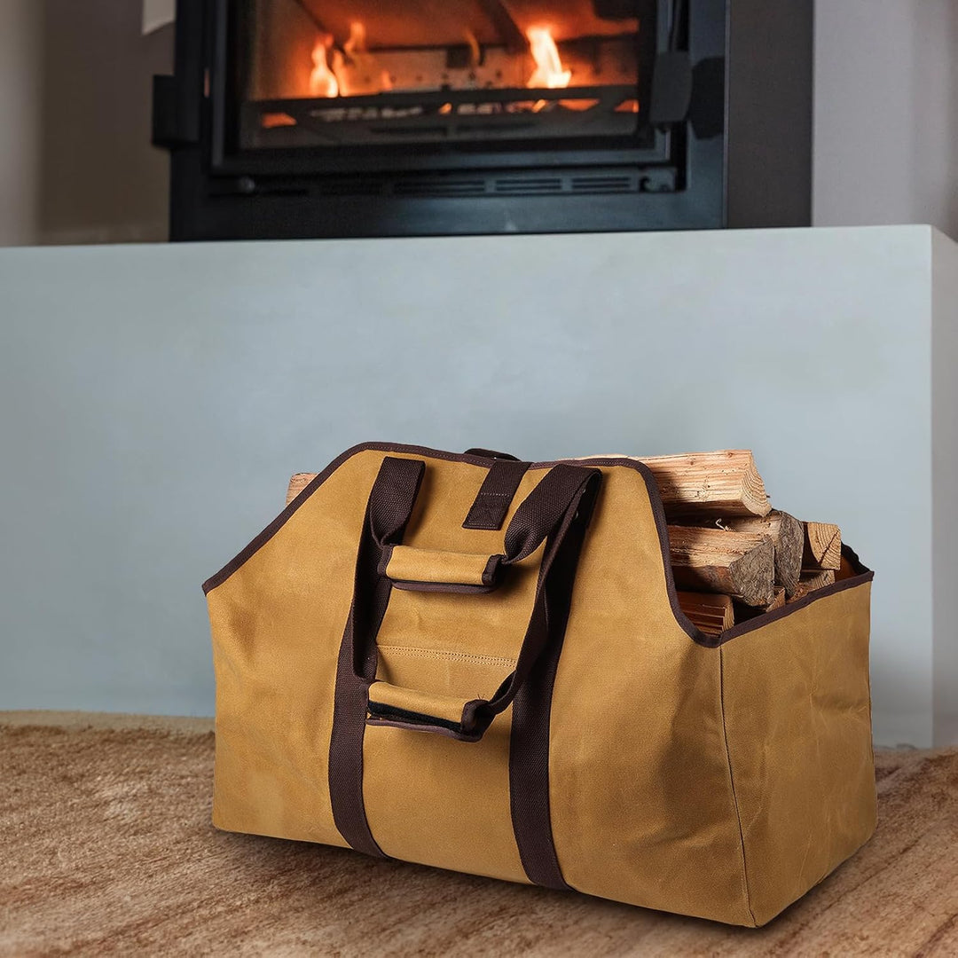BONTHEE Extra Grosser Kaminholzträger Holzkorb Brennholztasche Tragetasche aus Segeltuch mit 2 Griff