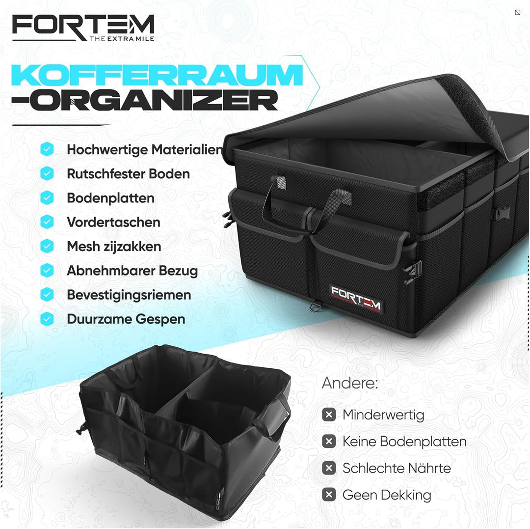 FORTEM Kofferraum Organizer, Kofferraumtasche, Zusammenklappbarer Auto Organizer Kofferraum mit Fäch