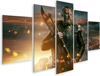 Bild auf Leinwand Wikinger Während des Kampfes Wandbild Poster Kunstdruck Bilder Format: 170x80cm -