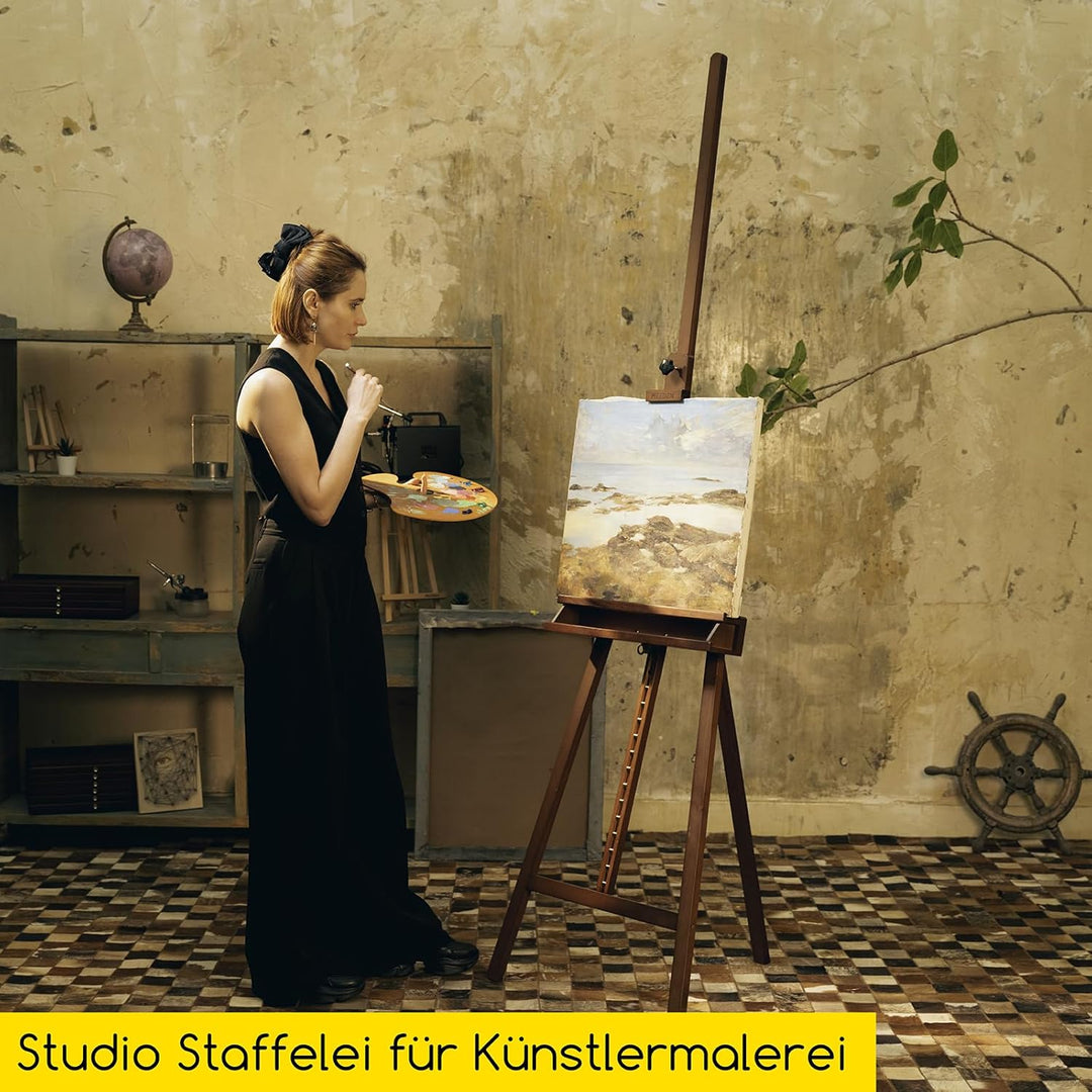 MEEDEN Staffelei Holz Gross 66x226 cm, Verstellbarer Leinwand Ständer aus Deutsche Buchenholz, Klapp