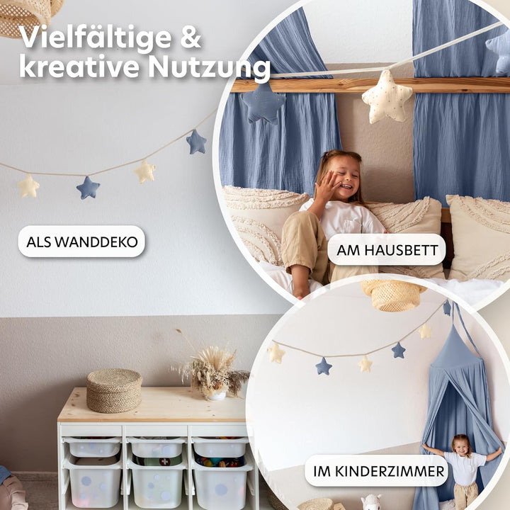 LILIMAUS Sternen Wimpelkette Stoff - Mit Goldapplikation in 12 Farben - 100% Baumwolle Handmade - Mu