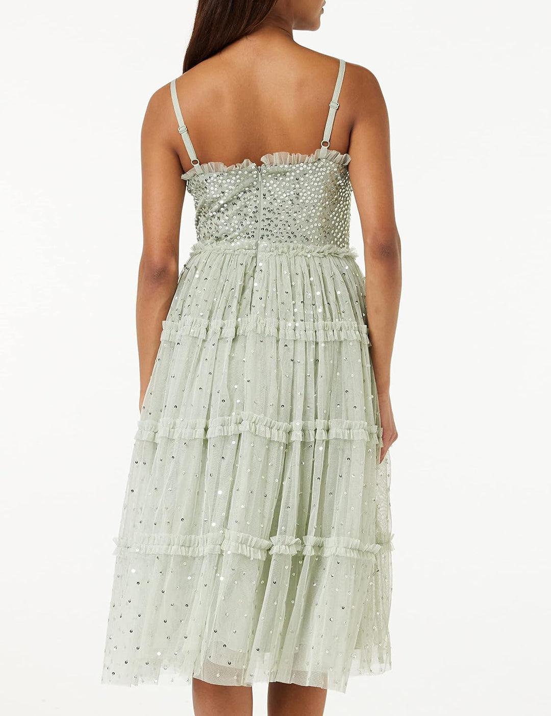 Maya Deluxe Damen Womens Midi Ladies Sequin Embellished Sleeveless Ruffle Dress for Wedding Guest Br