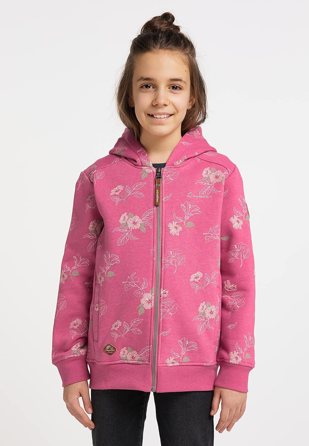 Ragwear THEA Flowers Zip Mädchen Sweatjacke mit Kapuze Cardigan Strickjacke Sweatshirt mit Blumen Mo