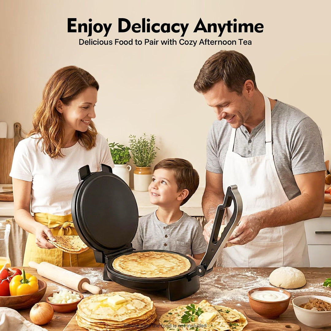 26 cm Crepes Maker, Roti Maker Elektrisch, 1200W, Beidseitige Beheizung, 200–260 °C, Antihaftbeschic