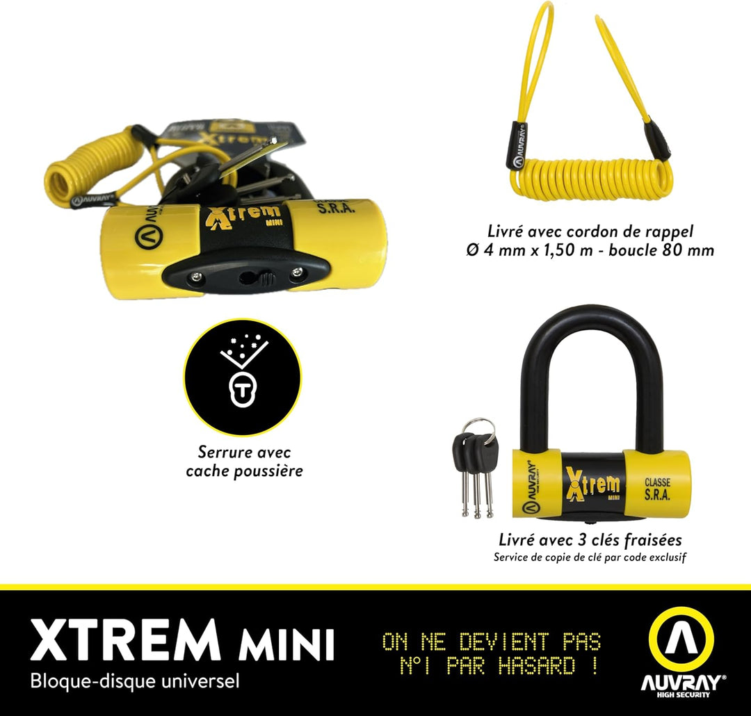 AUVRAY Scheibenschloss für Diebstahlsicherung, Xtrem Mini SRA 16 mm 3 Schlüssel + Schnur