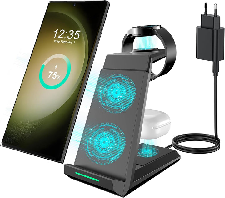 Induktive Ladestation für Samsung，ADADPU Kabelloses Ladegerät 3 in 1 Kompatibel für Galaxy Watch 8/7