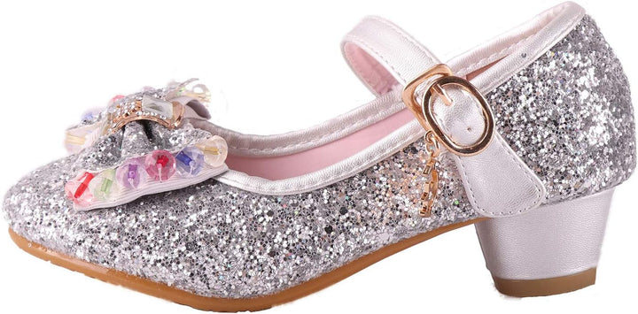 Prinzessin Schuhe Mädchen Glitzer ELSA Stöckelschuhe mit Absatz Ballerina für Party Karneval Verklei