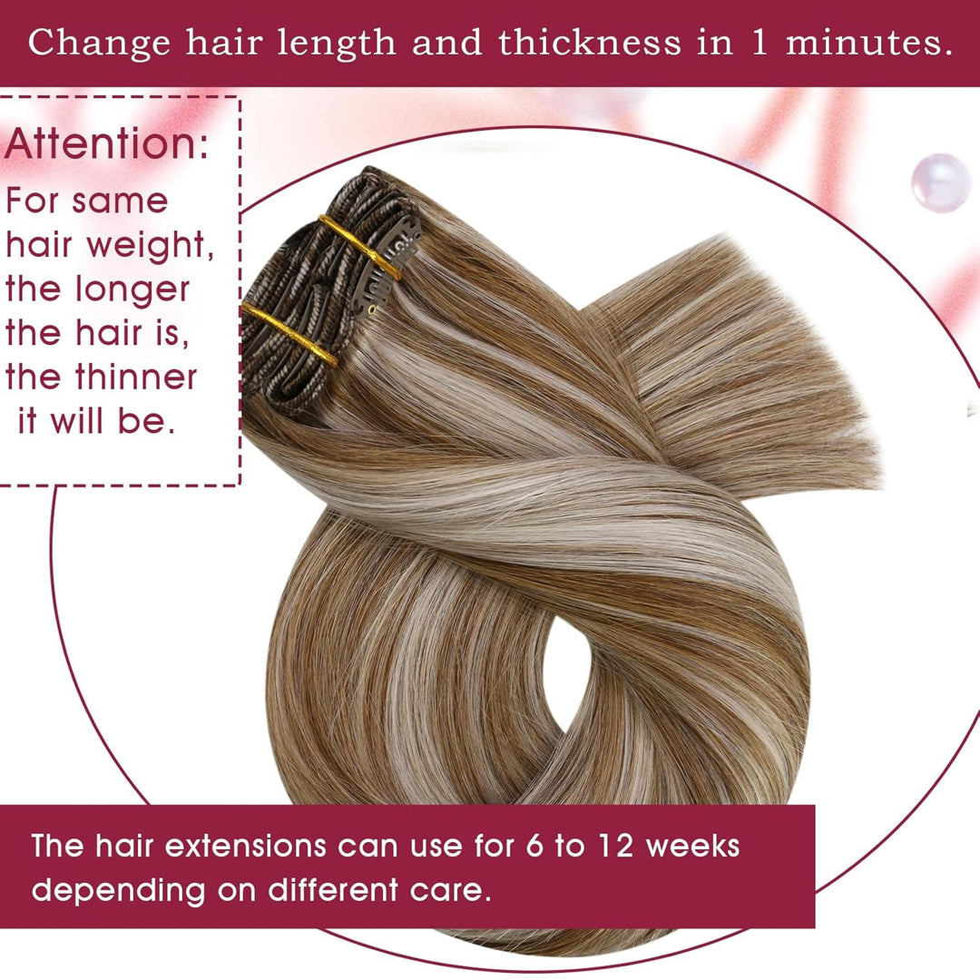 Vivien 25cm Clip in Extensions Echthaar Blond Hellbraun Mit Platinblond #P8/60 Clip in Extensions Ec