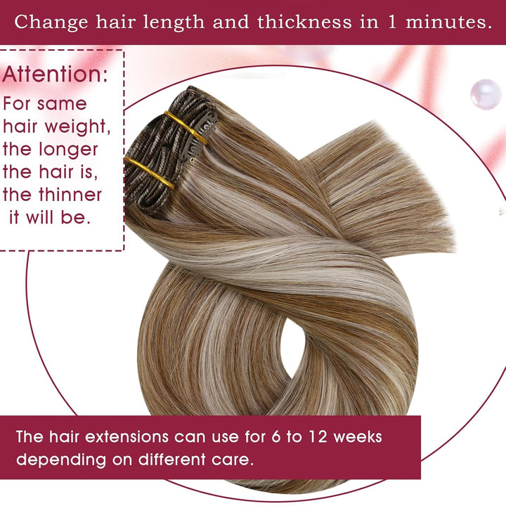 Vivien 25cm Clip in Extensions Echthaar Blond Hellbraun Mit Platinblond #P8/60 Clip in Extensions Ec