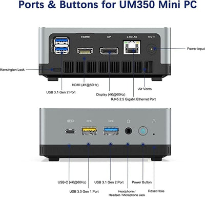 MINIS FORUM Mini PC UM700,AMD Ryzen 7 3750H 4-Kern-CPU 16 GB DDR4/512 GB SSD Mini Desktop Computer,H