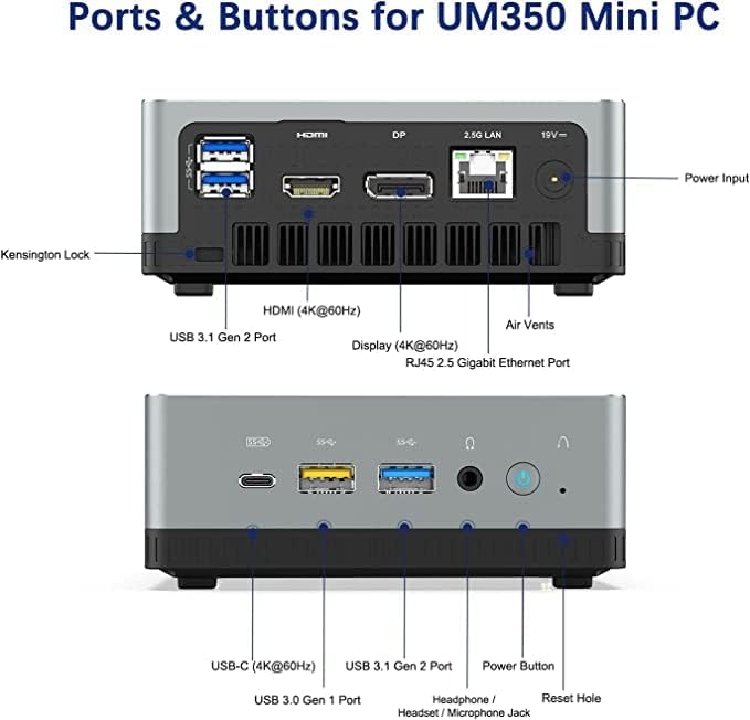 MINIS FORUM Mini PC UM700,AMD Ryzen 7 3750H 4-Kern-CPU 16 GB DDR4/512 GB SSD Mini Desktop Computer,H