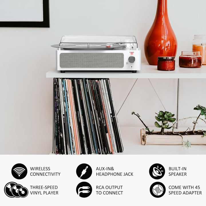 Trynnay Plattenspieler mit Lautsprecher Vinyl Schallplattenspieler Wireless LP Phonograph mit Eingeb