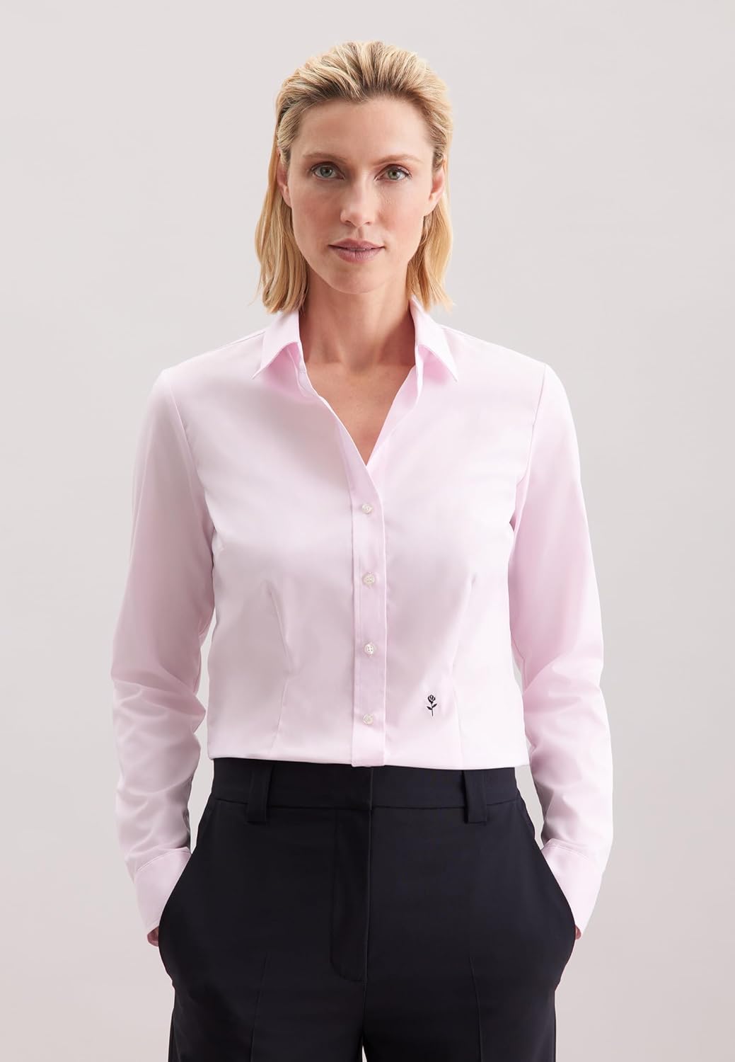 Seidensticker Damen Bluse - Hemdbluse - Slim Fit - Langarm - Uni - 100% Baumwolle